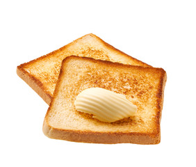 Wall Mural - Toasted bread with fresh butter curl isolated on white background