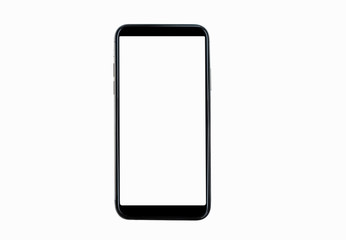black smartphone with blank screen isolated on white background. mockup to showcasing mobile web-sit