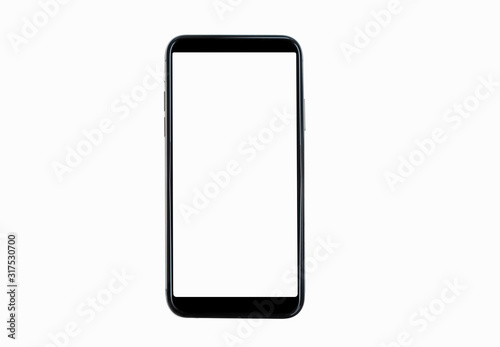 Fotografía Black smartphone with blank screen isolated on white background