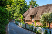 Dorset Cottage With A Thatched Roof In Summer