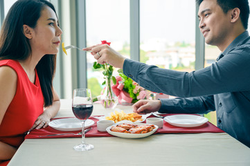 Couple in love have romantic dinner for Valentine's Day  concept.