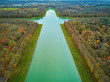 Aerial view of Grand Canal in the Gardens of Versailles near Paris, France