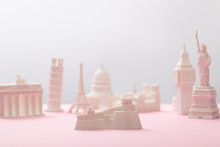 Selective Focus Of Great Wall Figurine Near Statuettes On Grey And Pink