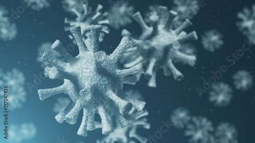 Fotomural Group of virus cells. 3D illustration of Coronavirus cells