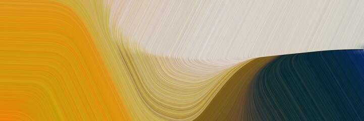 Poster - header background graphic with modern soft curvy waves background design with very dark blue, pastel gray and golden rod color