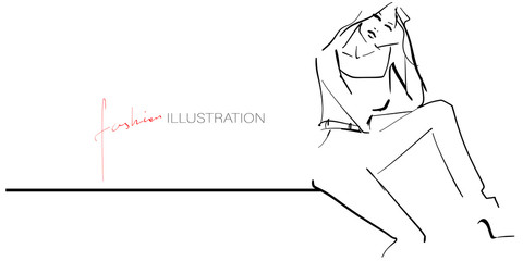 Wall Mural - Young stylish woman, model. Fashion illustration in sketch style. Vector