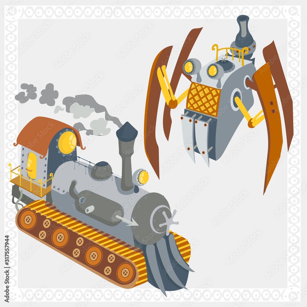 Fantasy mechanical and organic vehicles and robots in vector format ...