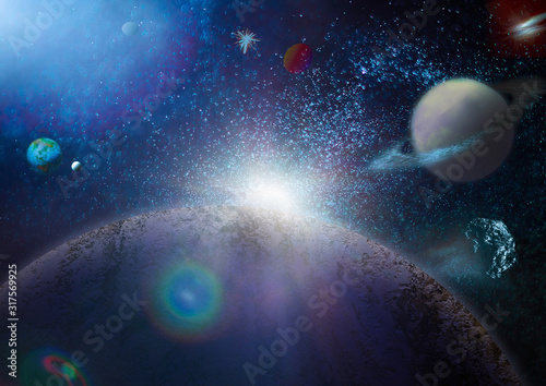 Fotomural planets, stars and galaxies in outer space showing the beauty of space explorati