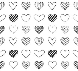 Poster - Vector seamless pattern of hand drawn doodle sketch hearts isolated on white background