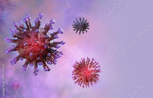 Fotomural China pathogen respiratory coronavirus 2019-ncov flu outbreak 3D medical illustration