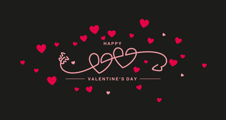 happy valentines day pink handwritten two hearts with arrow line design pink red hearts black backgr