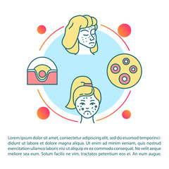 Sticker - Problem skin concept icon with text. Irritation spots on female face. Pimples and acne. Chemical damage. PPT page vector template. Brochure, magazine, booklet design element with linear illustrations