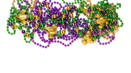 Carnival decoration Mardi gras beads white background