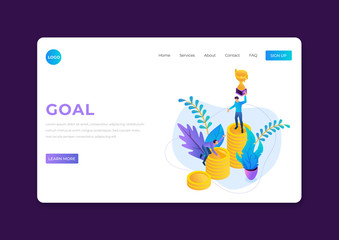 goal landing page template. success vector illustration website mock up. responsive website design f