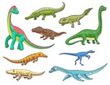 Fototapeta Dinusie - Dinosaur or dino monster, reptile animal icons