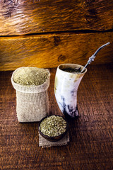 Tereré ou tererê is a typical South American drink made with the infusion of yerba mate in cold water. Accessories for preparing yerba mate. Drink consumed in Brazil, Uruguay and Argentina.