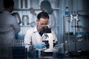 Wall Mural - young scientist working with a microscope in a laboratory. young scientist doing some research.