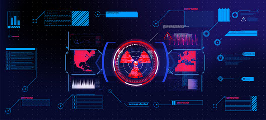 Poster - HUD, UI, GUI futuristic user interface screen elements set. High tech screen for video game. Sci-fi concept design. Callouts titles. Modern banners, frames of lower third. Red. Vector illustration