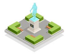Isometric Monument In The City Park, Bust Of The Commander. Historical And Cultural Attraction. History Of War.