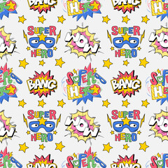 Seamless pattern comics pop art style inscriptions