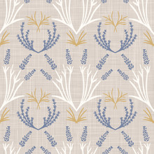 French Shabby Chic Lavender Damask Vector Texture Background. Antique White Yellow Blue  Seamless Pattern. Hand Drawn Floral Interior Wallpaper Home Decor Swatch. Classic Baroque Herbal All Over Print