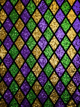 Shiny Green, Purple And Golden Diamonds Pattern Background