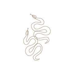 Minimalist line art snakes couple. Boho icon or logo template. Vector illustration. Clipart