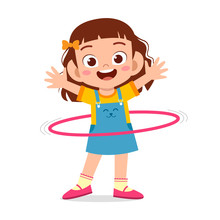 Happy Cute Little Kid Girl Play Hula Hoop