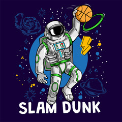 Wall Mural - super astronaut play basketball