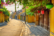 Scenic Morning View Of Street Decorated With Lanterns, Vietnam