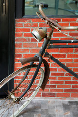 Wall Mural - Close up vintage bicycle on loft style wall, Part of classic bicycle