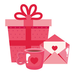 Sticker - gift box with cup coffee and envelope