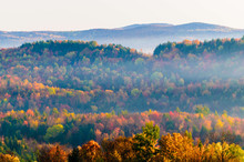 Morning Sunrise During Fall Foliage Season, Stowe, Vermont, USA