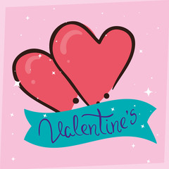 Poster - valentines day card with hearts and ribbon