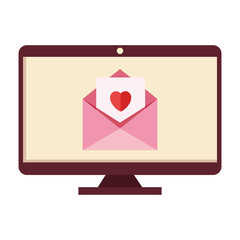 Canvas Print - computer and envelope with heart isolated icon