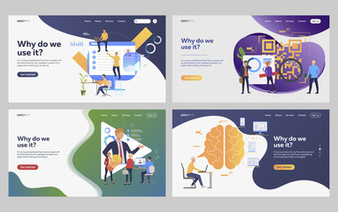 Poster - set of business people researching ideas for project. flat vector illustrations of employees creatin