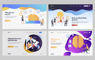 Canvas Print - Set of business people creating ideas for project. Flat vector illustrations of employees developing application. Brainstorming, development concept for banner, website design or landing web page