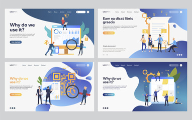 Poster - Set of managers analyzing application statistics. Flat vector illustrations of business people creating project. Analytics, planning concept for banner, website design or landing web page
