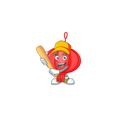 Sticker - Sporty smiling chinese lampion cartoon mascot with baseball