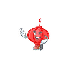 Sticker - cartoon mascot design of chinese lampion with two fingers