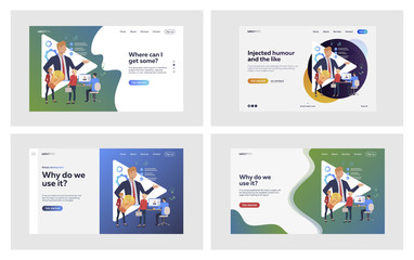 Poster - Video communication set. Business people using laptops for video call, corporate discussion. Flat vector illustrations. Internet, online training concept for banner, website design or landing web page
