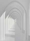 Fototapeta Do przedpokoju - 3d rendering of white walkway ,background with white floor and sun light copy space novel,nobody,fantasy,sunshine through the window