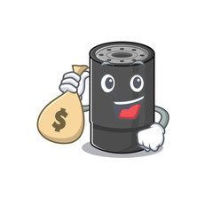 Sticker - Happy rich oil filter cartoon character with money bag