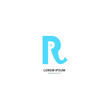 the letter R. design the combination of the letter R and elephant trunk illustration into a unique and simple logo. blue text. white isolated. brand for company and graphic design. modern template.