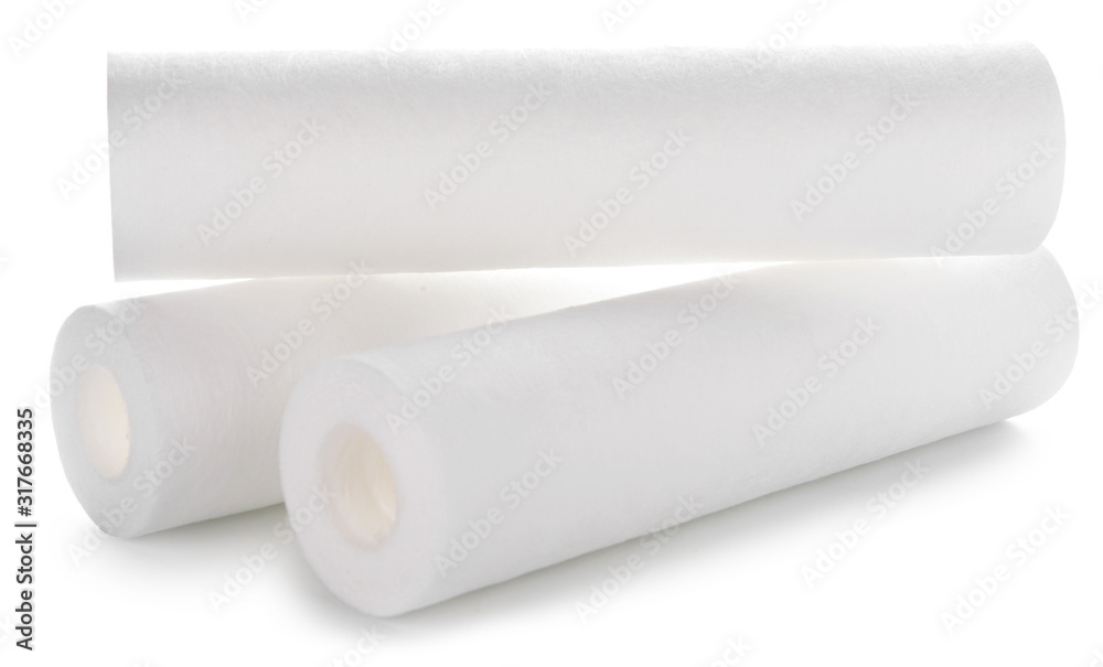 Clean water filters on white background