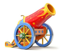 Ancient Circus Cannon On White Background - 3D Illustration