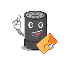 Canvas Print - Cheerfully oil filter mascot design with envelope