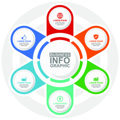 Aufkleber - Business and industrial infographic vector template, flat design circular diagram, colorful web presentation in 6 options