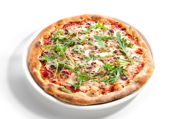 Sticker - Pizza with Tuna, Olives and Arugula Side View Isolated