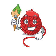 Sticker - Cartoon character of red wool yarn Artist with a brush